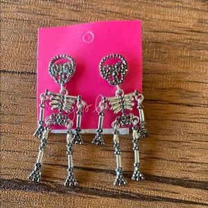 Rhinestone & Silver Skeleton Earrings